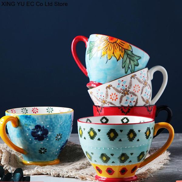 

nordic hand-painted ceramic breakfast mug creative craftsmanship 480ml large capacity coffee oatmeal personalized milk cup mugs