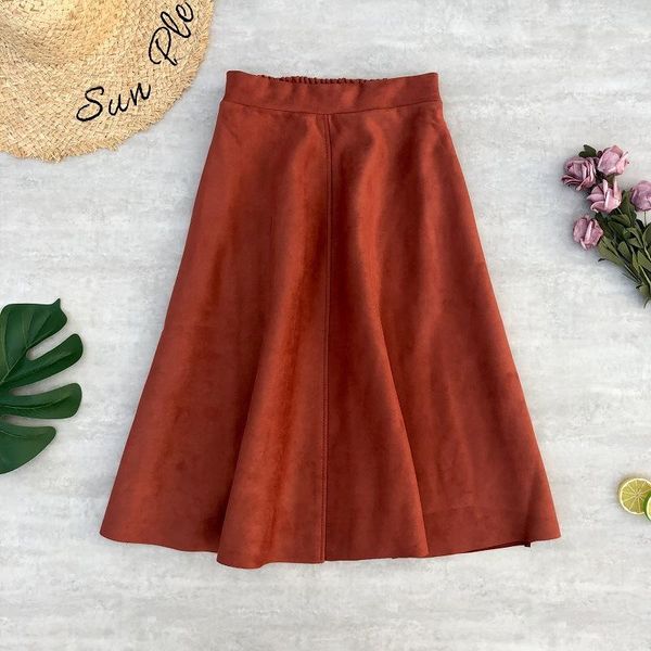 

skirts 2021 autumn & winter arrival solid skirt suede leather a-line europe and united states style, Black