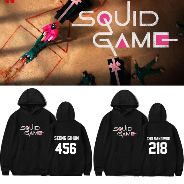 

men's hoodies & sweatshirts squid hooded sweatshirt kpop style cool member number printed street casual men and women, Black