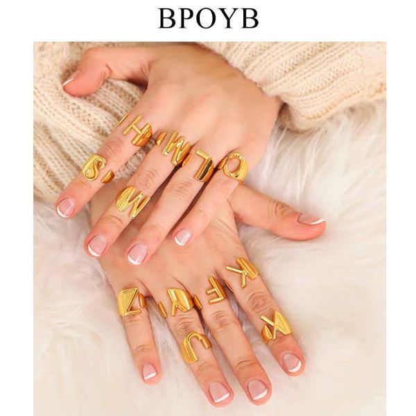 

cluster rings bpoyb fashion a-z letter gold color adjustable opening ring us size 6~8 initials name alphabet female party jewelry, Golden;silver