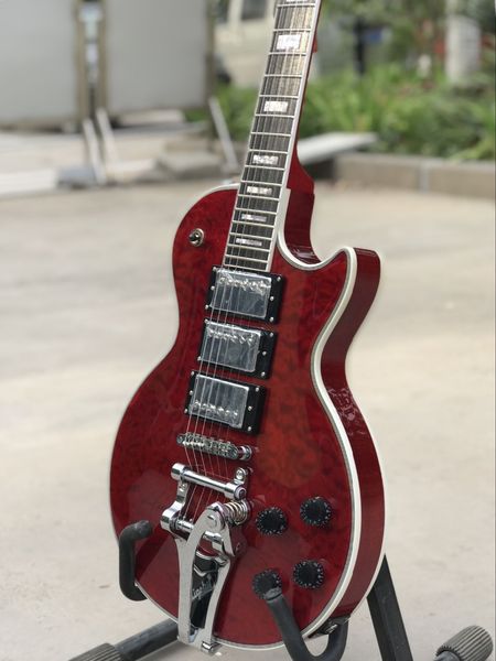 

custom shop red color flame electric guitar jazz gitaar with vibrato system 6 strings mahogany body guitarra