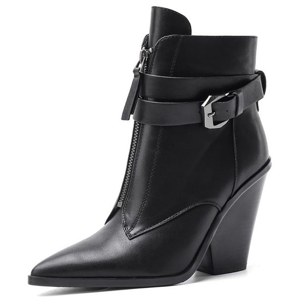 

boots sarairis buckle high heels zipper women designer luxury ladies pointed toe ankle shoes, Black