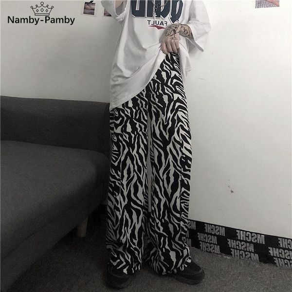 

women's pants & capris zebra print wide leg harajuku spring 2021 korean fashion women trousers oversize high waist loose streetwear, Black;white