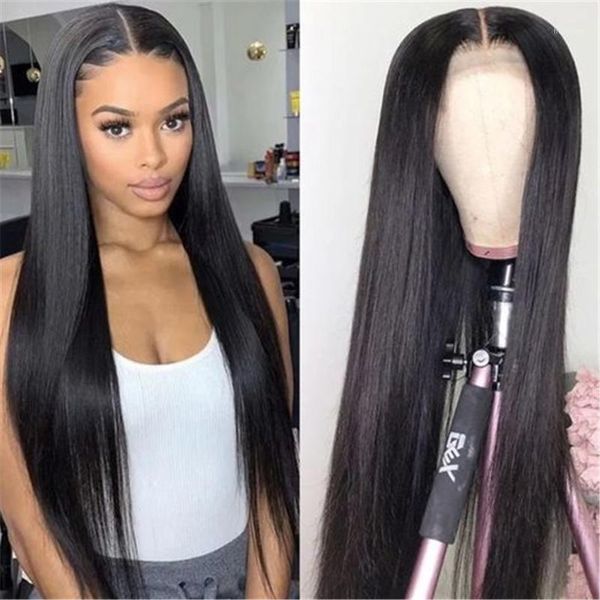 

13x4 lace front human hair wigs pre plucked brazilian straight 4x4 closure wig for black women 30inch remy tahikie1, Black;brown