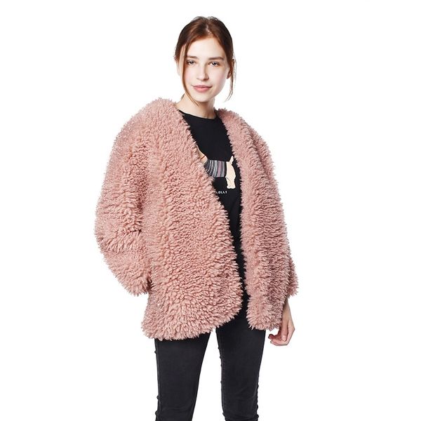 

autumn and winter imitation yangtan wool short fashionable versatile coat furry fur women 211207, Black