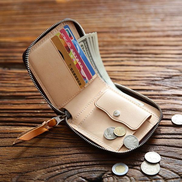 

100% genuine leather wallet for men male vintage handmade short bifold zipper purse with card holder coin pocket money bag wallets, Red;black