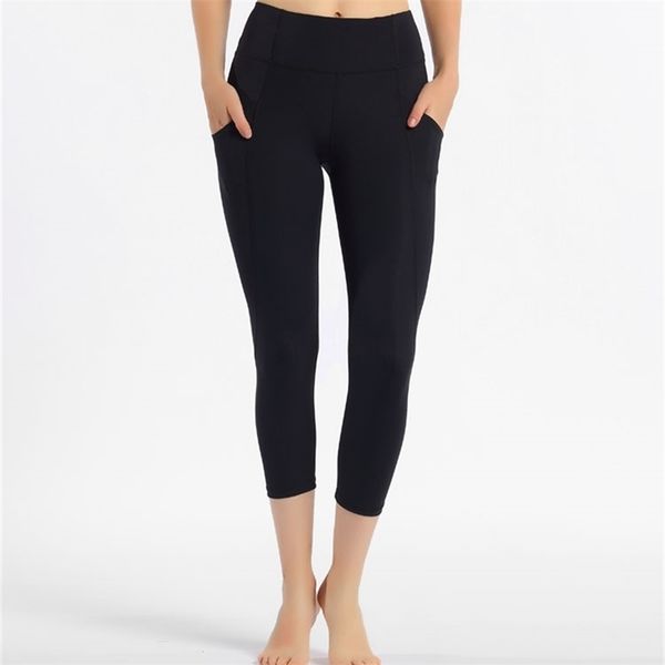 

women sports pant with pocktes leggings stretch fabric s fitness leggings 211218, Black