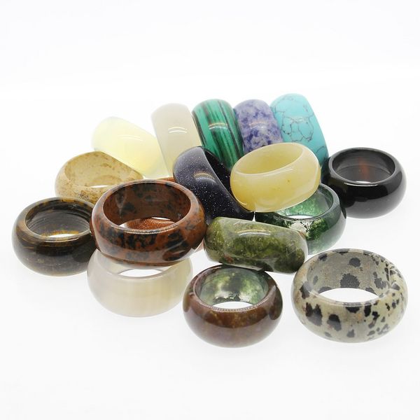 

natural crystal stone ring opal turquoise black onyx tiger eye sodalite malachite jewelry gift finger rings for women men 12*18mm 12*20mm, Silver