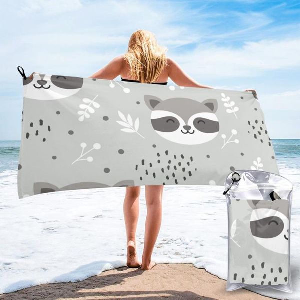 

towel quick dry beach cute forest raccoon with flowers dots microfiber bath cushion swimming sand free