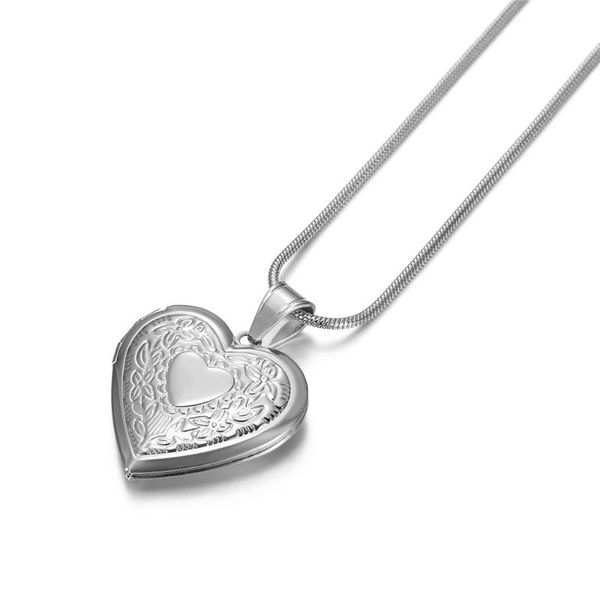 

pendant necklaces stainless steel memorial women love heart po locket fashion openable picture necklace jewelry, Silver