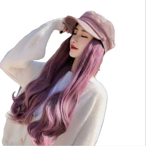 

beanies women wig hat autumn winter women's cotton octagonal suit korean leisure duck tongue girl pink