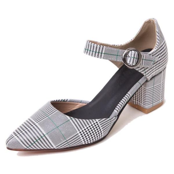

big size pointed plaid sandals high heels women shoes woman summer ladies, Black