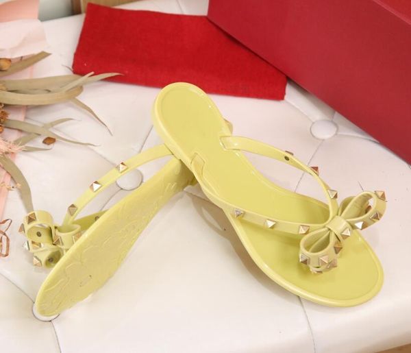 

ladies slippers beach studs series rivet bow flip flops black apricot light blue pink holiday artifact zlh