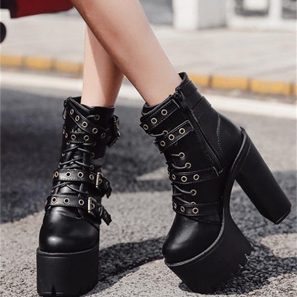 

boots autumn and winter classic hentian high thick bottom heel waterproof platform night club, Black