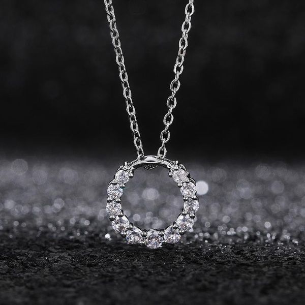

pendant necklaces korean trendy silver plated circle for women shine cz stone full inlay fashion jewelry daily wear party gift