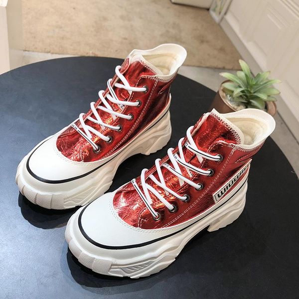

boots women shoes high to help dad 2021 winter wild muffin bottom increase casual platform chunky sneakers, Black