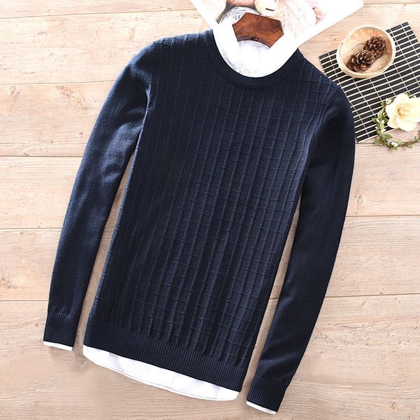 

men's casual shirts brand men plaid wool warm male autumn and winter o-neck mens sweater fashion sweaters maglione trui 0nue, White;black