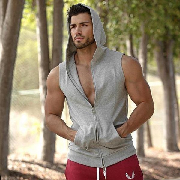 

men' tank 2021 summer casual solid hoodies vest autumn fashion sleeveless men zip-up hooded cardigan streetwear hipster, White;black