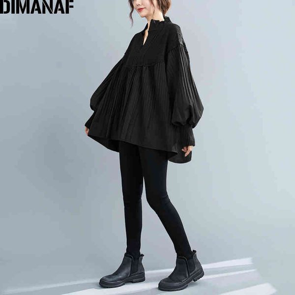 

dimanaf plus size women blouse shirt elegant lady tunic knitted high street pleated fashion loose female clothing autumn, White