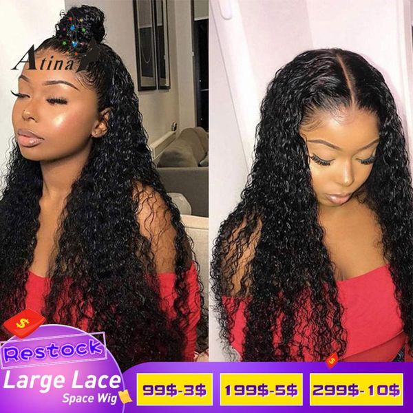 

lace wigs atina pre plucked full 13x6 front human hair deep wave glueless natural hairline hd curly 360 frontal with baby, Black;brown