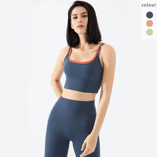 

double shoulder sports underwear women's running gathered shape yoga vest back fitness bra, Gray