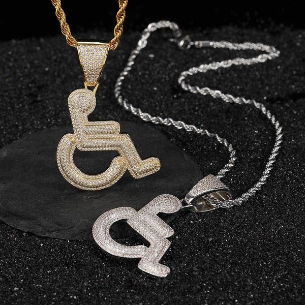 

factory wholesale ins new wheelchair disabled personalized pendant copper diamond hip hop zircon necklace jewelry popular fashion xmas gift