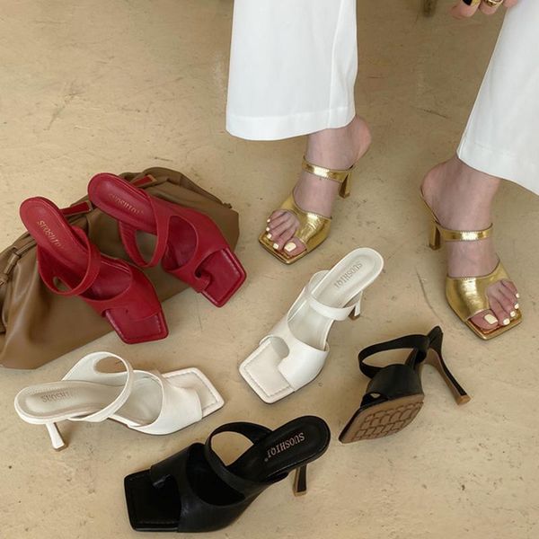 

slippers women slides 10cm high heels gold mules fetish summer slip on toe sandals luxury prom sandles party shoes, Black