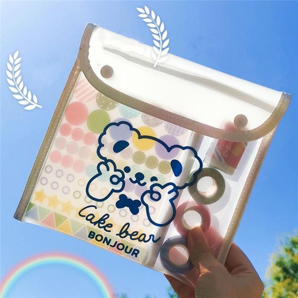 

bear transparent cosmetics bag pvc kawaii jelly stationery makeup organizer case students file storage pouch for girls cosmetic bags & cases