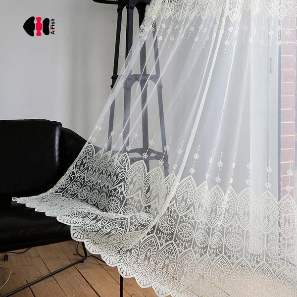

curtain & drapes custom european high-quality embroidery screen curtains bedroom living room wedding window shade finished gauze white wp022
