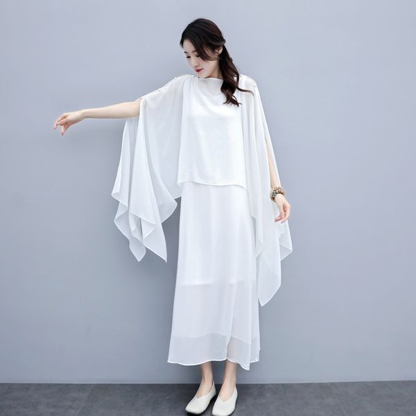 

china women retro cheongsam + chiffon white wide-leg pants chinese style vintage elegant lady print 2 piece set 11815, Red