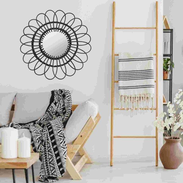 

mirrors 1pc wall mirror decor rattan household decoration (black)