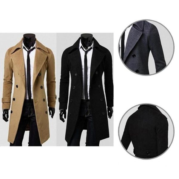 

men's jackets men coat turndown collar autumn winter all match thick pure color jacket long trench for party, Black;brown