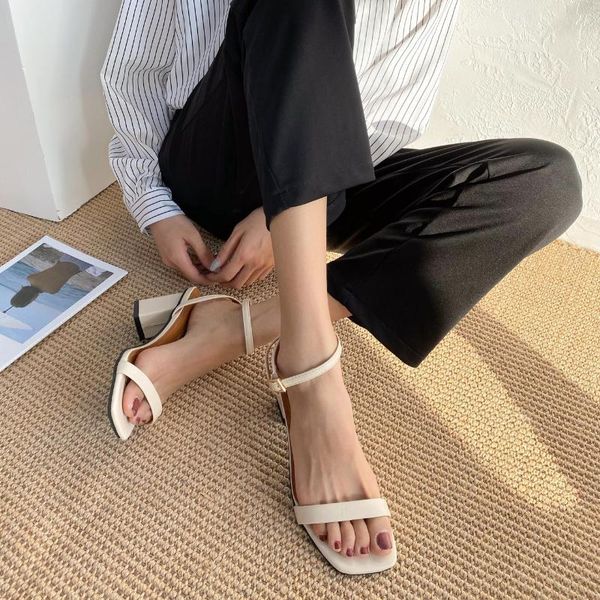 

dress shoes summer sandals woman square high heels ankle strap sandal office ladies career casual party women wedding pumps, Black