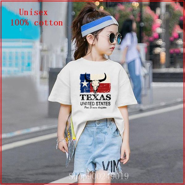 

t-shirts usa american texas bull flag girl clothes summer short sleeve tee kawaii cartoon t shirt kids girls, Blue