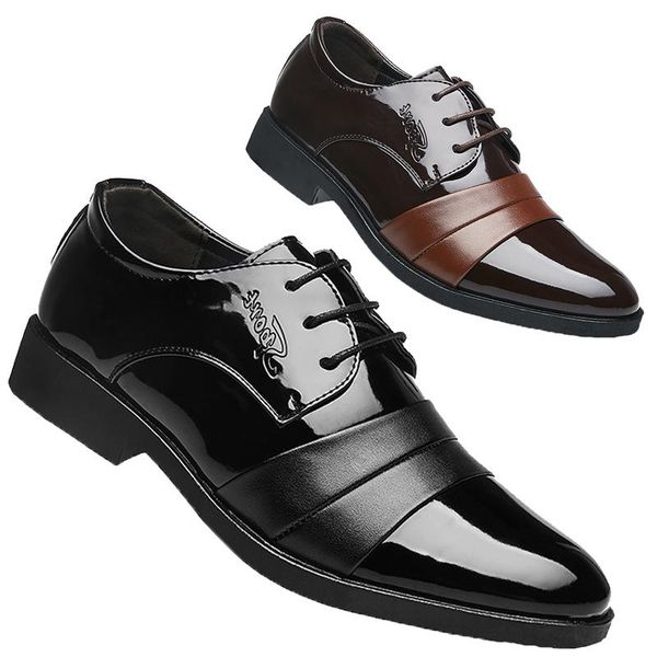 

holfredterse plus size 38-48 men formal leather office wide fit wedding lace up casual pointed business low shoes 16-8801 dress, Black