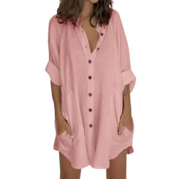 

casual dresses plus size women's shirts stand collar long sleeve mini dress women solid color buttons shirt ladies clothing, Black;gray