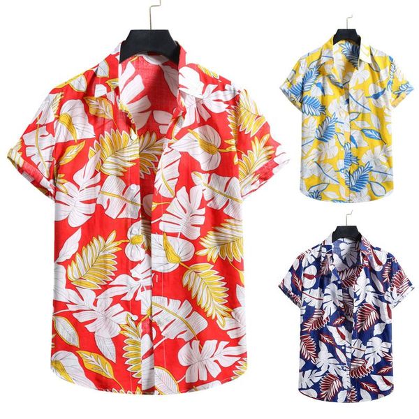 

men's casual shirts summer fashion hawaiian flower shirt white leaves beach men clothing short sleeve cardigan chemise homme, White;black