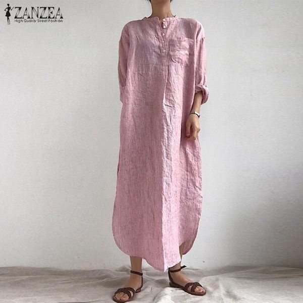 

casual dresses fashion striped shirt dress women's autumn sundress 2021 zanzea long sleeve split maxi vestidos female asymmetrical robe, Black;gray