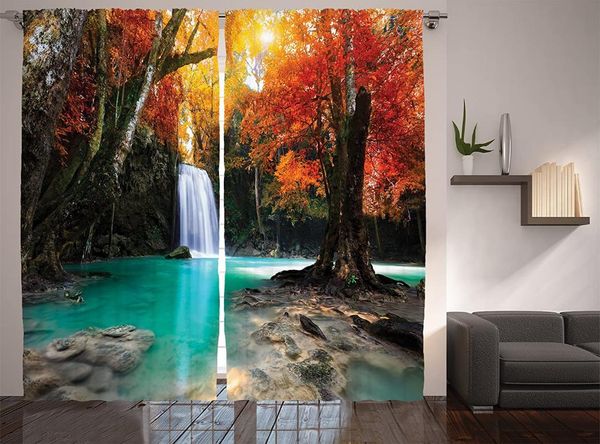

curtain & drapes waterfall curtains deep forest and autumn fall seasonal print living room bedroom window turquoise
