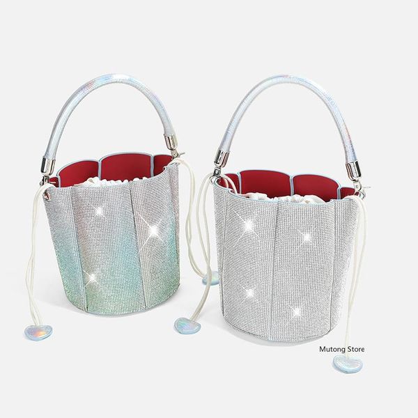 

evening bags bling crystal bucket bag women luxury designer handbag shoulder rhinestone handle wedding party ladies