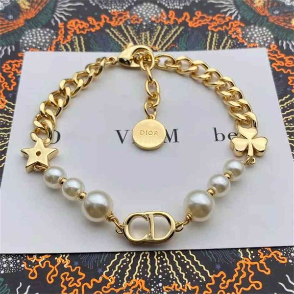 

2021 luxury designer jewelry new letter pearl star bracelet for women, White