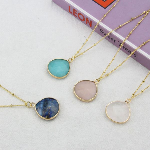 

women gift natural stone pendant necklace gold plated copper chain jewelry, Silver