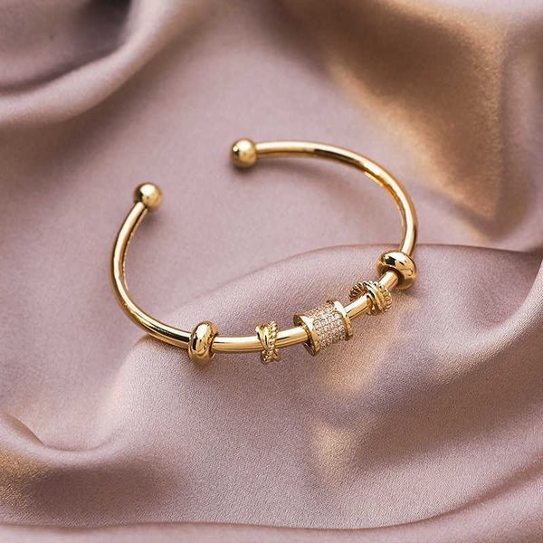 

french elegant shiny cz stone brass gold bangles for women ladies geometric cross adjustable open charm bracelet party jewelry q0717, Black