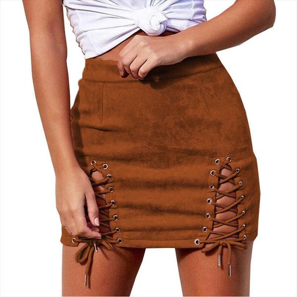 

autumn casual tie elastic womens skirt europe suede straps package hip mini vestidos de festa sjvd5027, Black