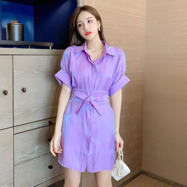

summer fashion korean ol shorts two piece set women short sleeve belt long blouse + high waist pants conjuntos de mujer dress, White