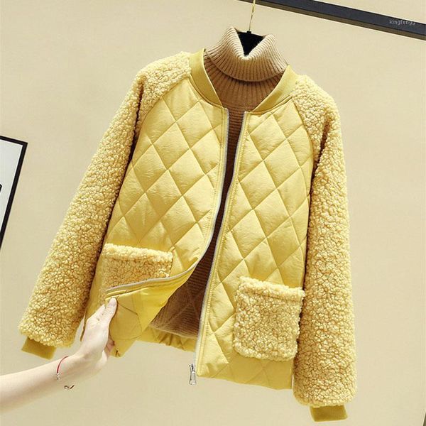 

women's down & parkas cotton jacket women autumn winter lambswool splice parka plus size loose warm outerwear female cotton-padded jack, Black