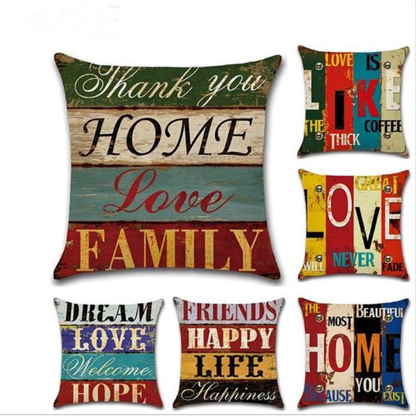 

cushion/decorative pillow vintage retro sofa square pillowcase motto print printed ins home car seat throw case cotton linen cushion cover