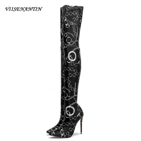 

boots european and american style slim over the knee stretch pointed toe stiletto high heel women's catwalk sexy, Black