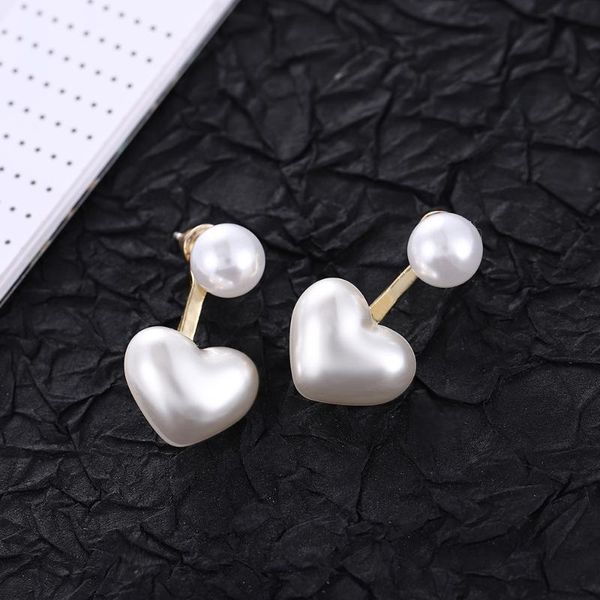 

female trendy simple pearl net red jewelry pair korean version of fashion gentle heart-shaped stud earrings, Golden;silver