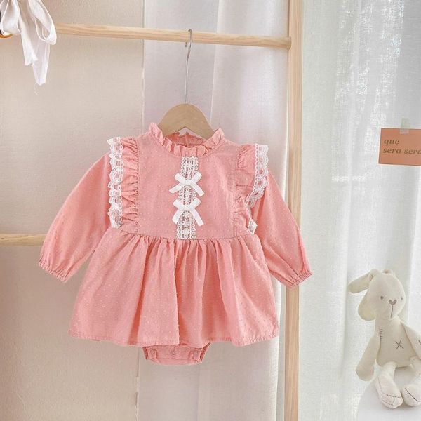 

rompers sanlutoz infants girls bodysuits lace cotton princess long sleeve autumn toddler clothes party, Blue